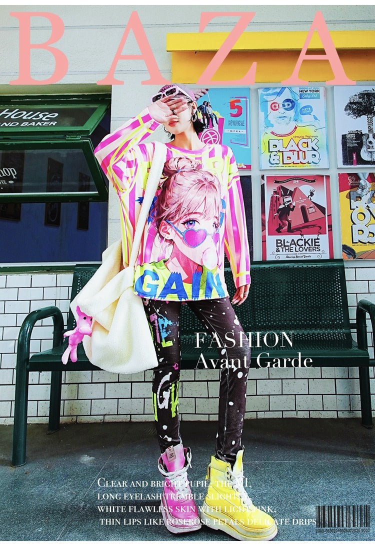 彩色條紋Logo抓絨內襯T卹 X3469