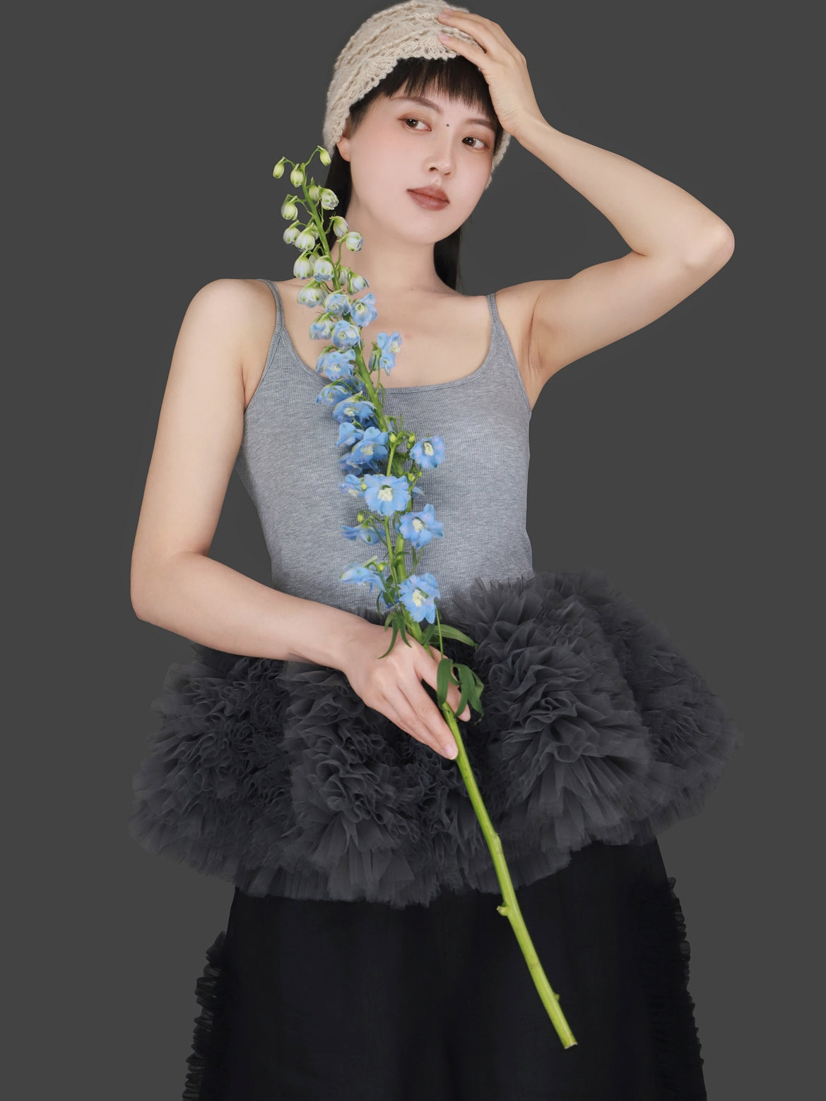 Mesh Hem Petal Camisole Top　X3239