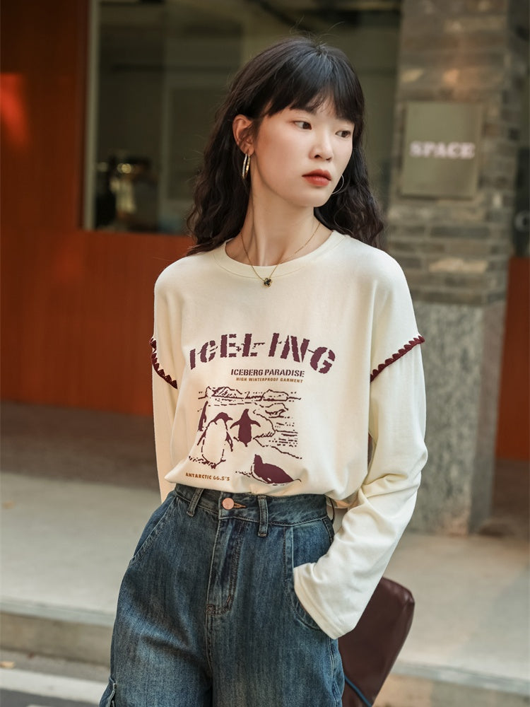 Design sleeve crew neck casual T-Shirt X3085