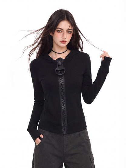 Big Zip Slim Fit Hooded Zip-Up Jacket　X3666