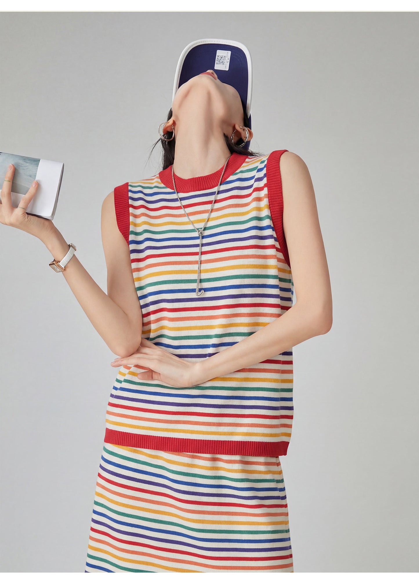 Dopamine Rainbow Stripe Sleeveless Top / Long Skirt