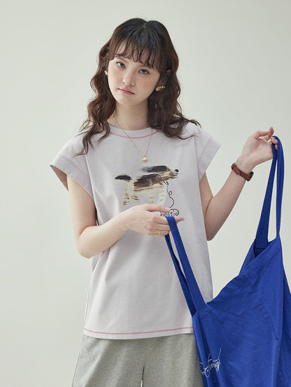 Puppy Print Sleeveless T-Shirt　X3232