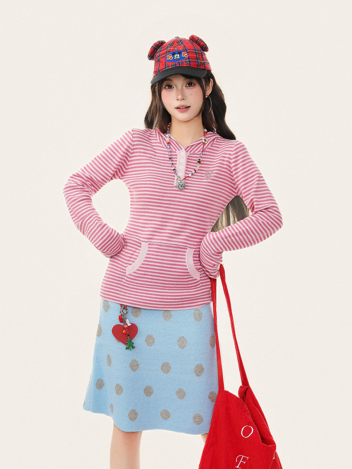 Vintage Striped Hooded Long Sleeve Slim Top　X3663