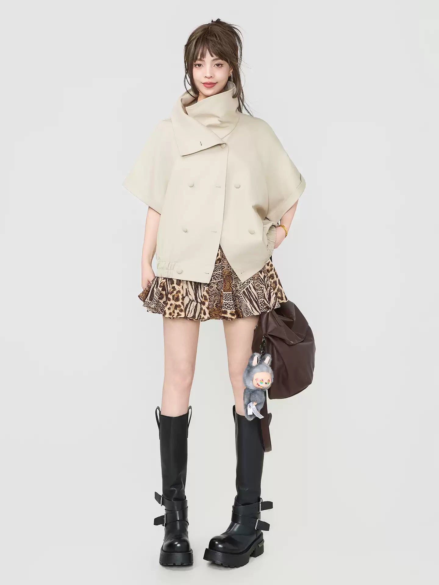 Double-Breasted Wide Silhouette Short-Sleeve Top　X3537