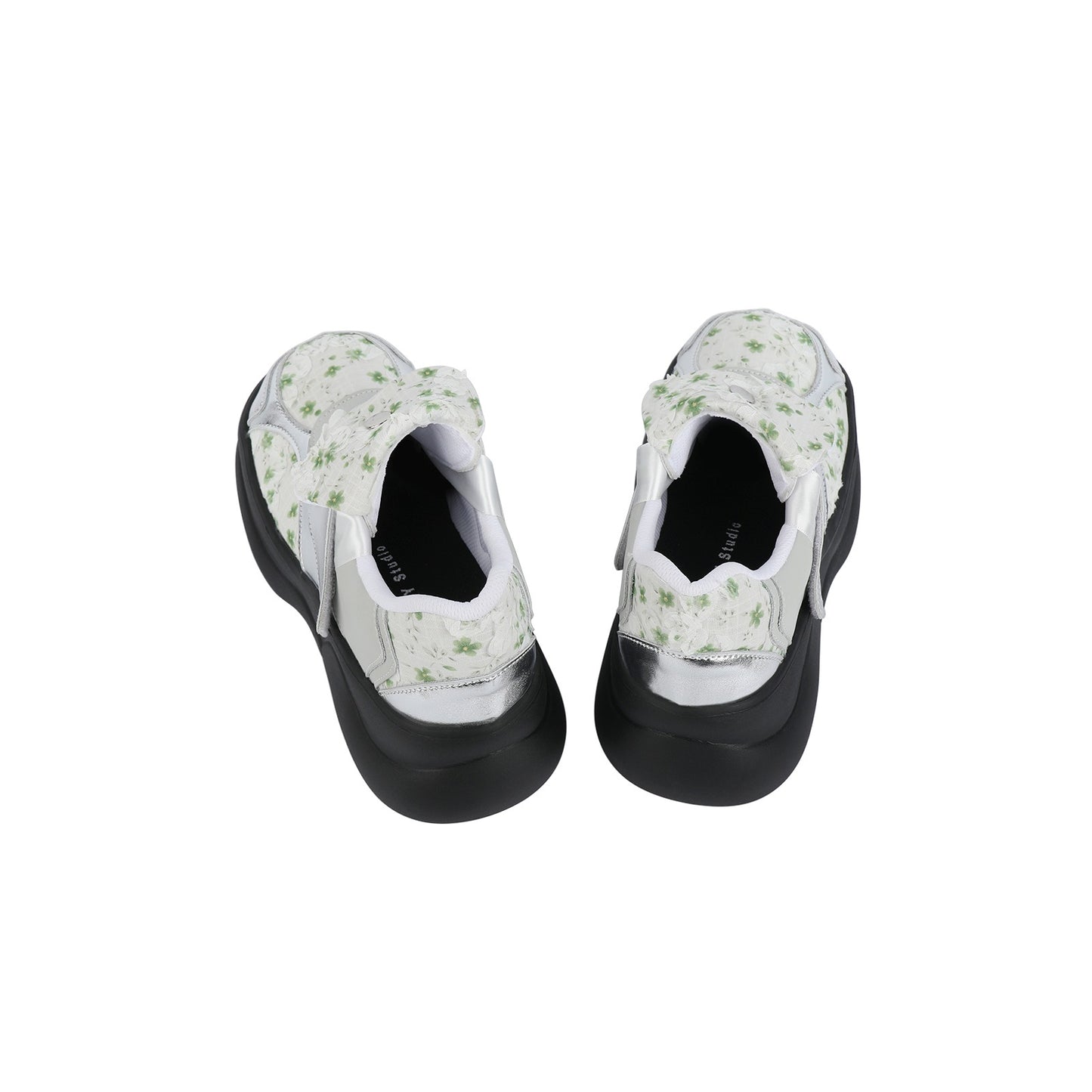 Floral Print & Silver Chunky Platform Velcro Shoes　X3478