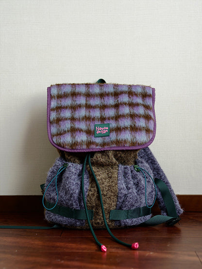 Fluffy Check Flap Backpack　X3713