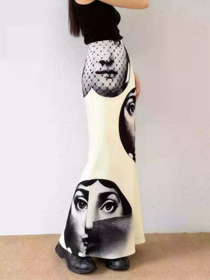 Art Face Print Mermaid Skirt X3553