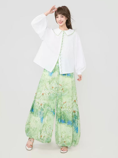 Floral Chiffon Wide-Leg Pants　X3539