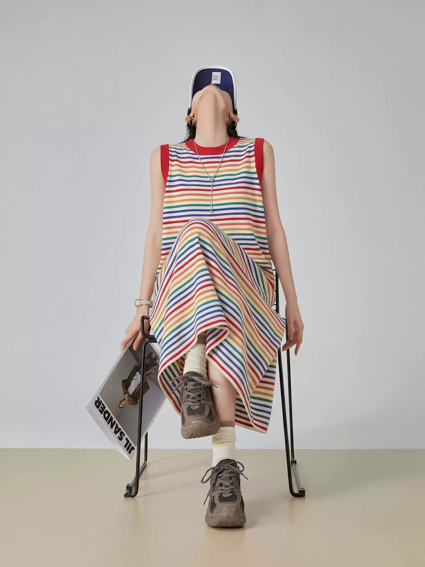 Dopamine Rainbow Stripe Sleeveless Top / Long Skirt