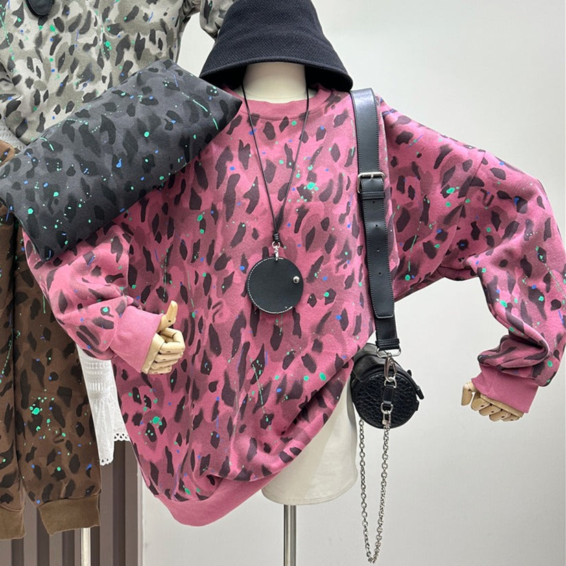 Leopard Print Oversized Sweatshirt　X3417