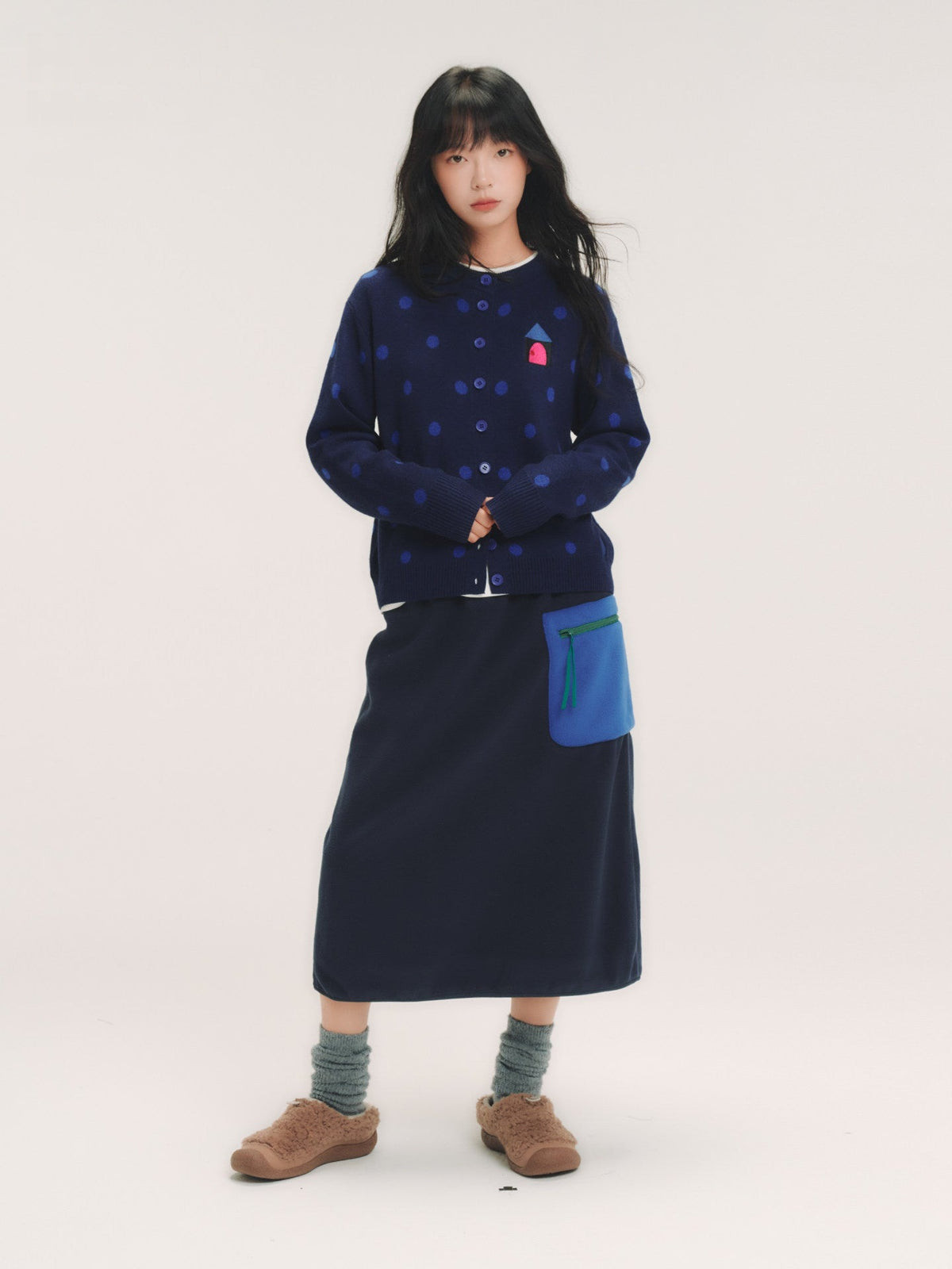 Polka Dot House Embroidery Knit Cardigan　X3720