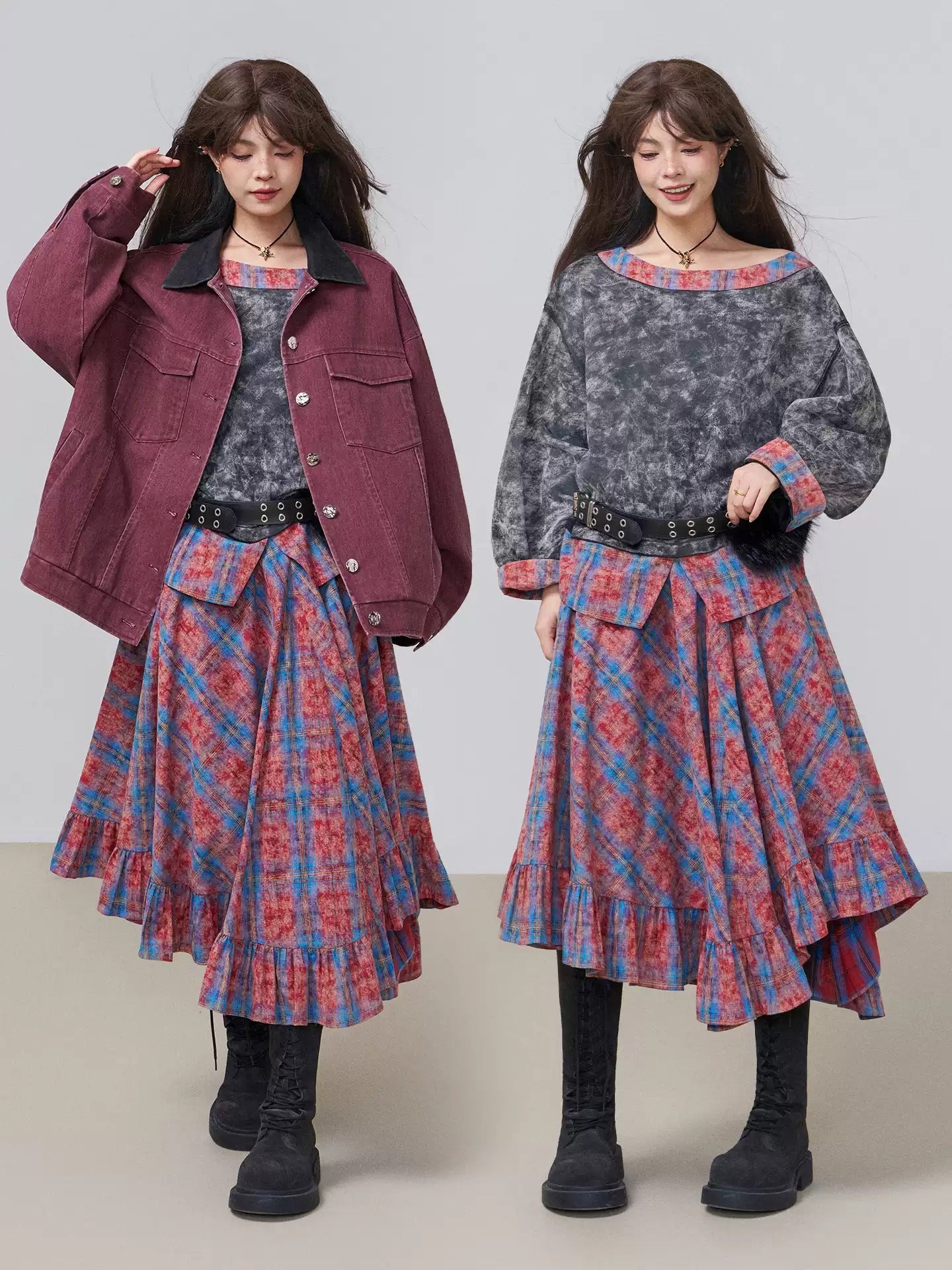 Washed Patchwork Boat-Neck Top X3454