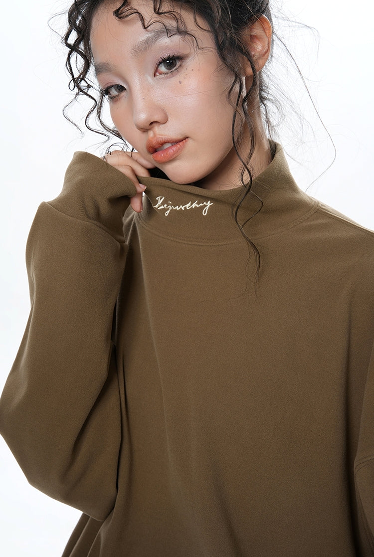 Loose half-height neck long sleeve t-shirt X3136