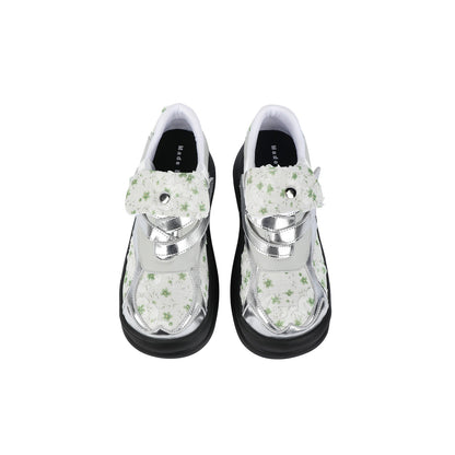 Floral Print & Silver Chunky Platform Velcro Shoes　X3478