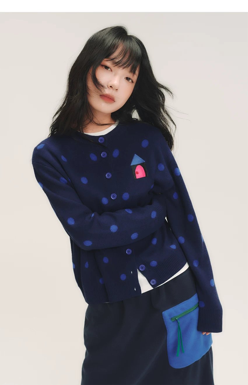 Polka Dot House Embroidery Knit Cardigan　X3720