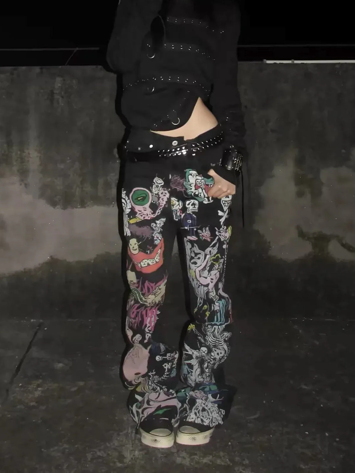Graffiti Print Wide Leg Jeans　X3705