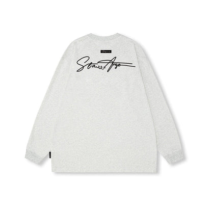 Back letter print cotton long sleeved loose T-shirt X3031