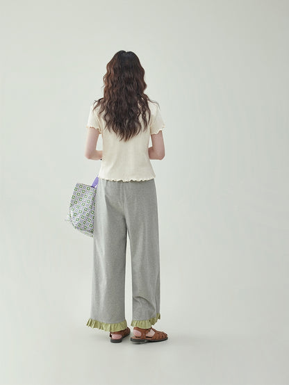 Cotton Jacquard Frill-Sleeve Short Tee　X3233