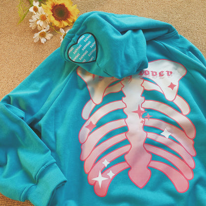 Skeleton Print Zip-Up Hoodie　X3727