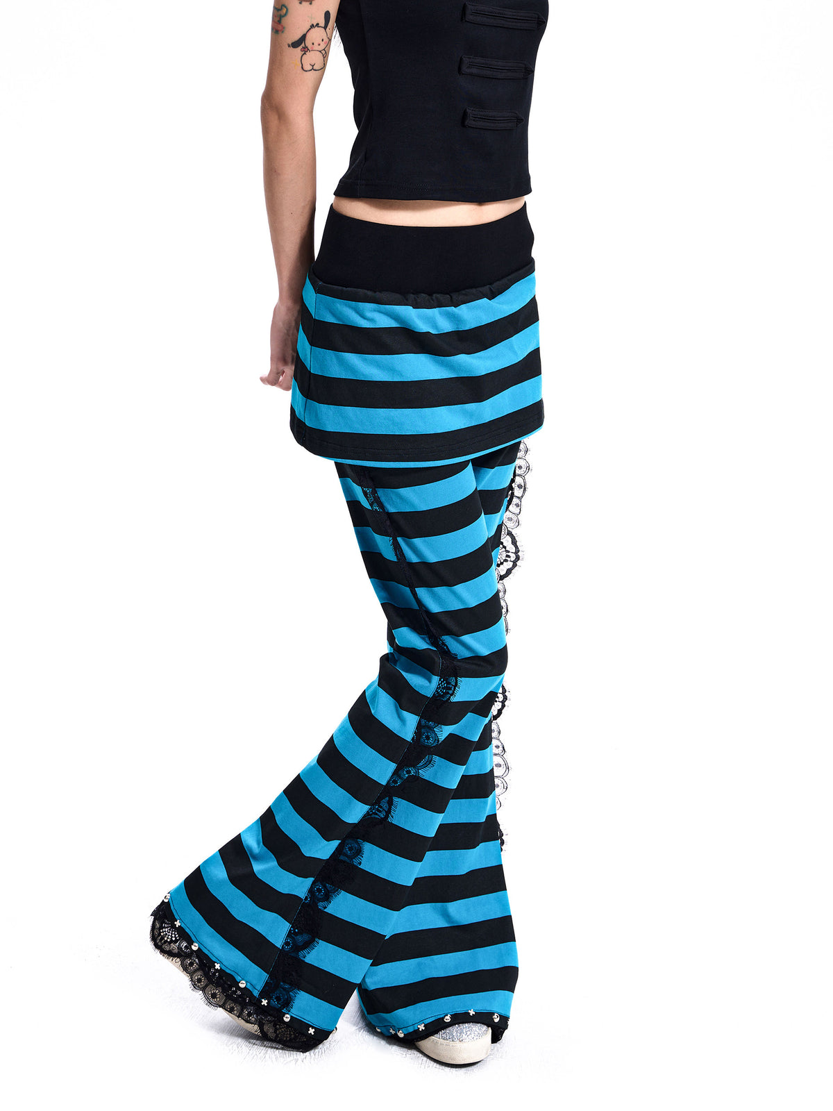 Striped Lace Flare Pants　X3691