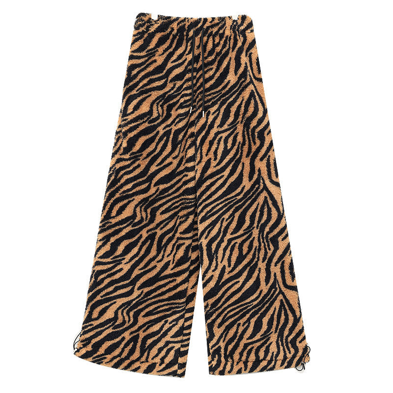 Tiger Print Fleece Pullover and Wide Leg Pants Set　X3667
