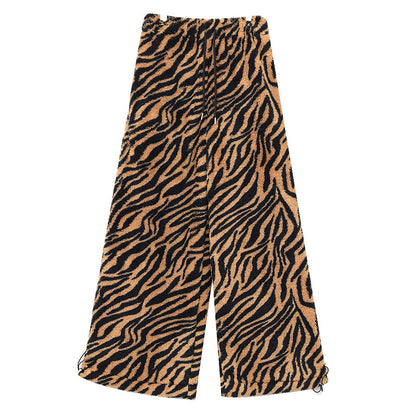 Tiger Print Fleece Pullover and Wide Leg Pants Set　X3667