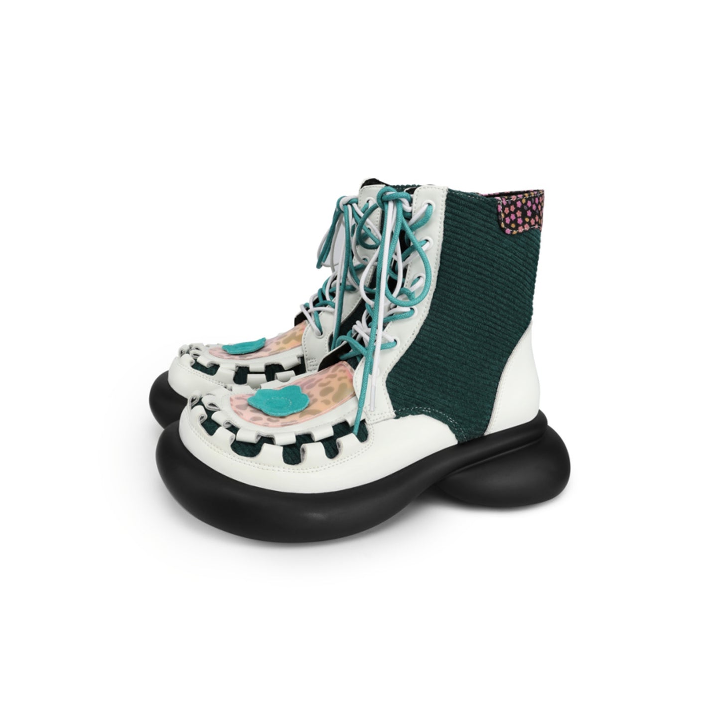 Colorblock Chunky Platform Lace-Up Mid Boots　X3483