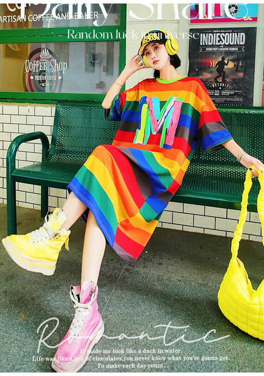 Colorful Letter Print Sleeveless Casual Dress　X3543