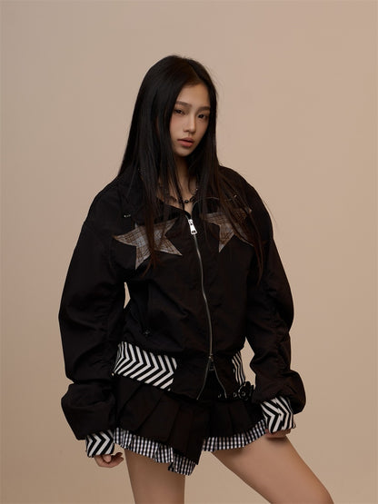 Spring New Black Plaid Star Oversized Jacket　X3390