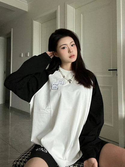 Raglan embroidery long-sleeved T-shirt X3163