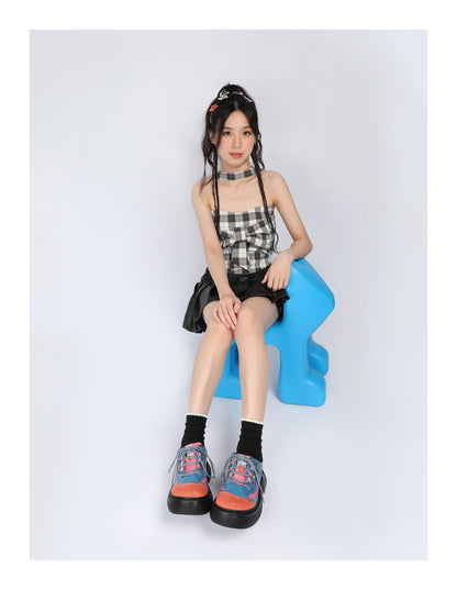 Colorblock Chunky Platform Lace-Up Shoes　X3482