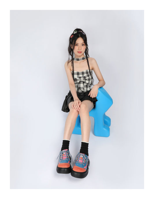 Colorblock Chunky Platform Lace-Up Shoes　X3482