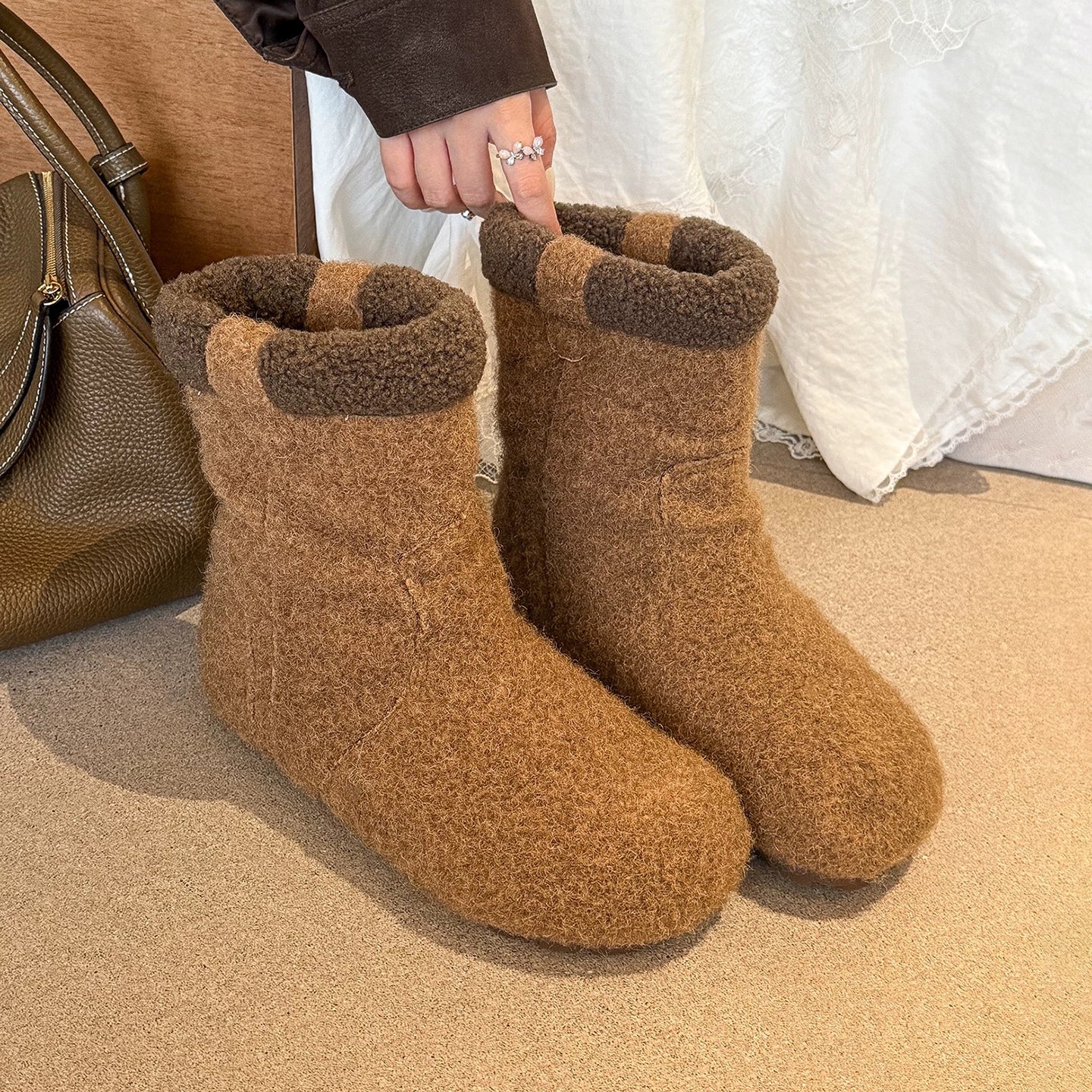 Fleece Hidden Heel Short Snow Boots　X3426