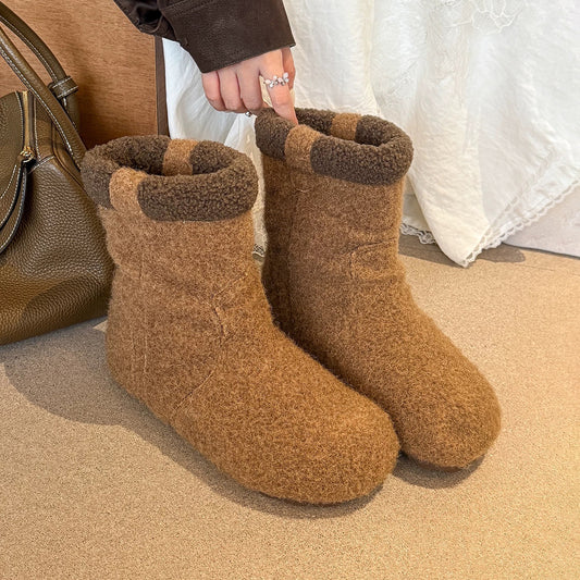 Fleece Hidden Heel Short Snow Boots　X3426