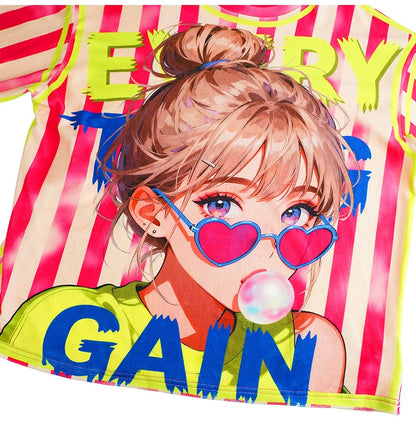 彩色條紋Logo抓絨內襯T卹 X3469