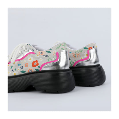 Colorblock Floral Chunky Platform Lace-Up Shoes　X3479
