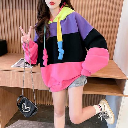 Color Block Fleece Lined Oversized Hoodie　X3728