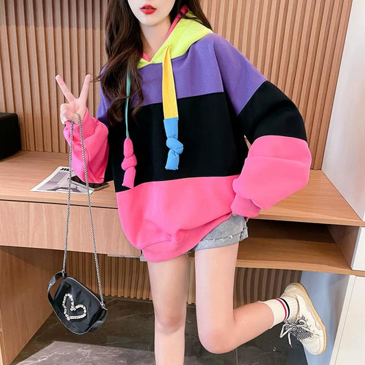 Color Block Fleece Lined Oversized Hoodie　X3728