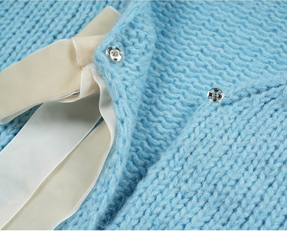 Soft Loose Knit Cardigan with Bow Decoration X3401