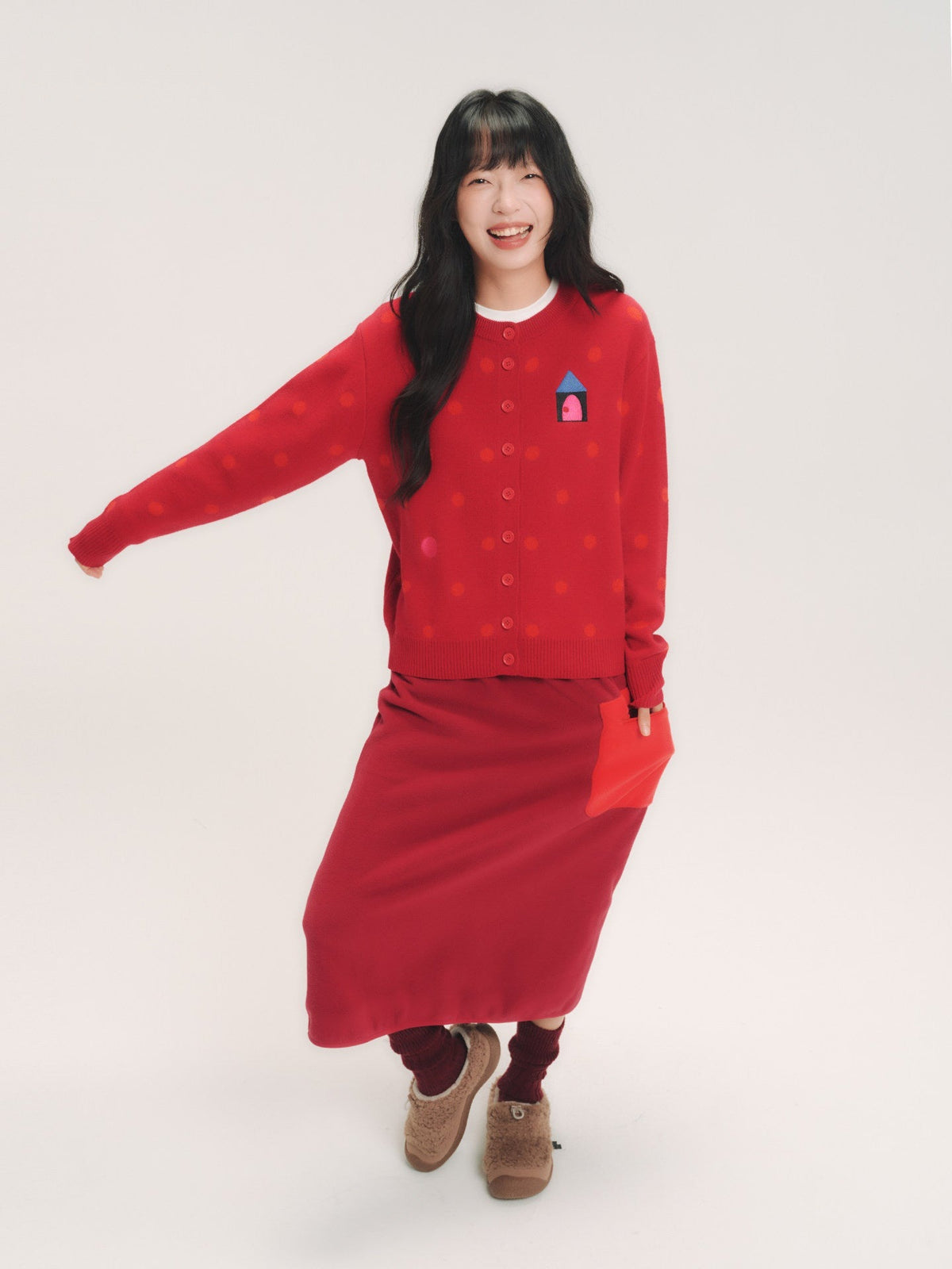 Polka Dot House Embroidery Knit Cardigan　X3720