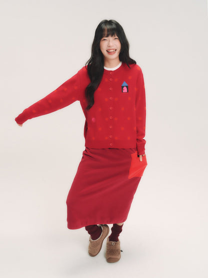 Polka Dot House Embroidery Knit Cardigan　X3720
