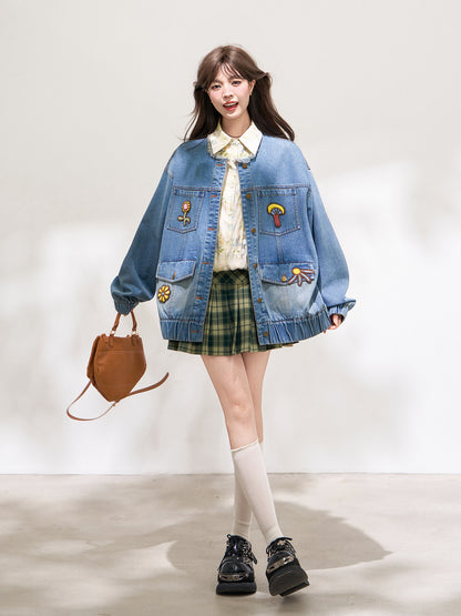 3D Embroidered Oversized Denim Jacket X3672