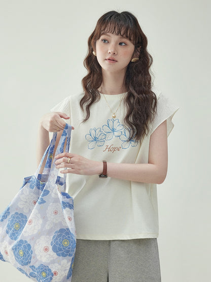Floral Ruffle Sleeve T-Shirt　X3231