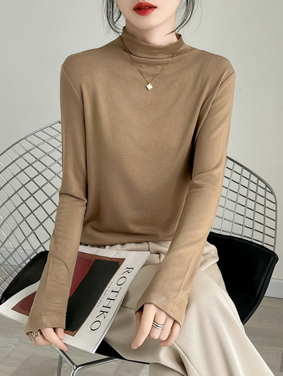 Round neck and half-high neck long sleeve T-shirt X3174