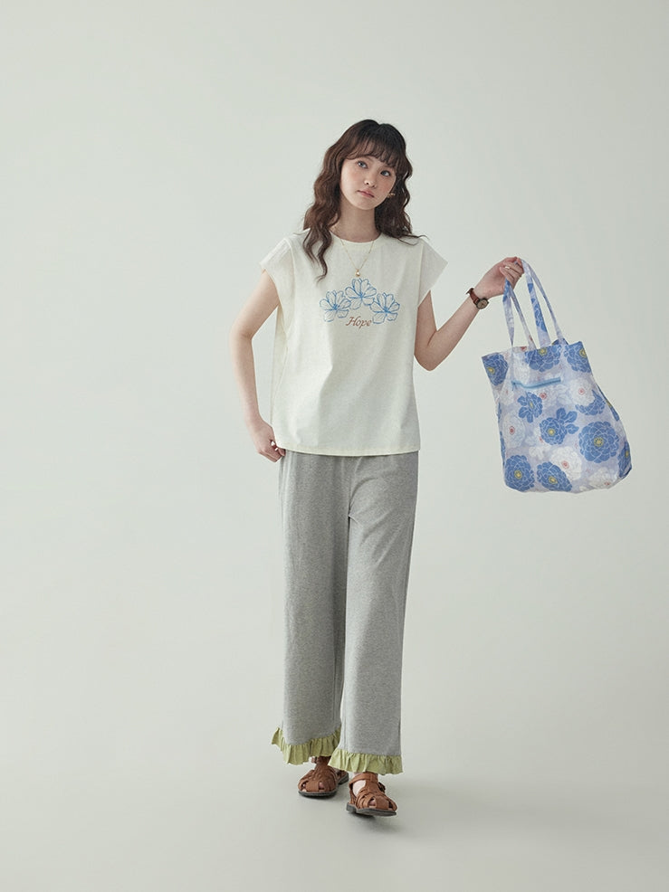 Floral Ruffle Sleeve T-Shirt　X3231