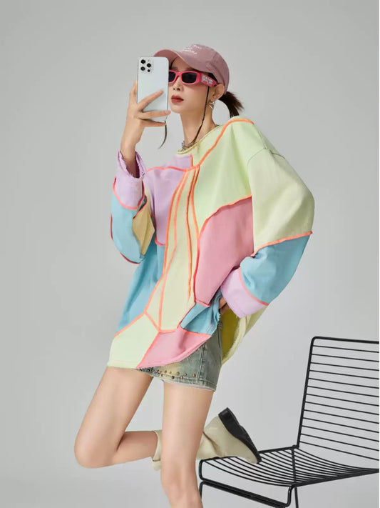 Color Block Street Style Top　X3545