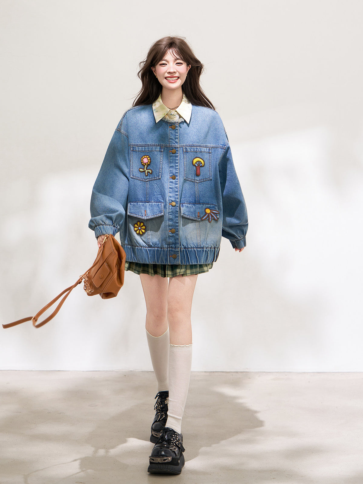 3D Embroidered Oversized Denim Jacket X3672