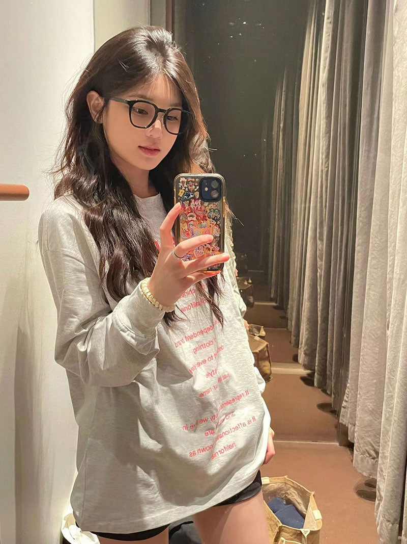 Letter print long sleeved loose T-shirt X3130