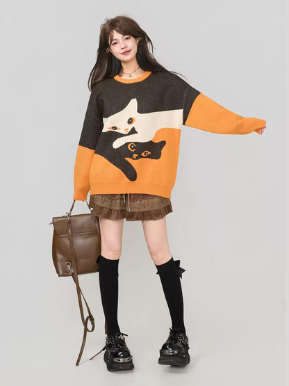 高級貓咪提花針織毛衣 X3451