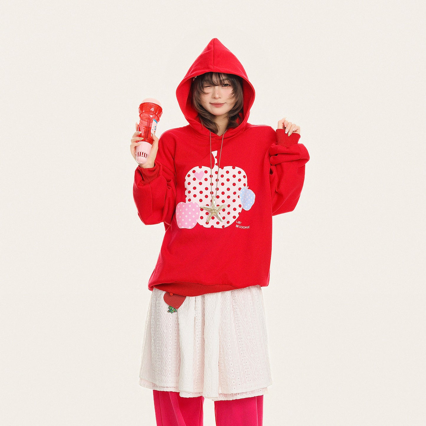 Apple Polka Dot Oversized Hoodie　X3664